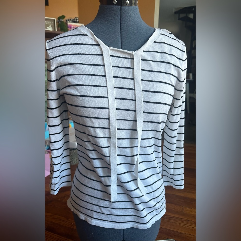 White and Black striped light weight sweater